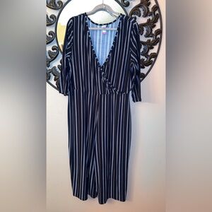 No Boundaries Black and White Striped Long Sleeve Jumpsuit XXXL